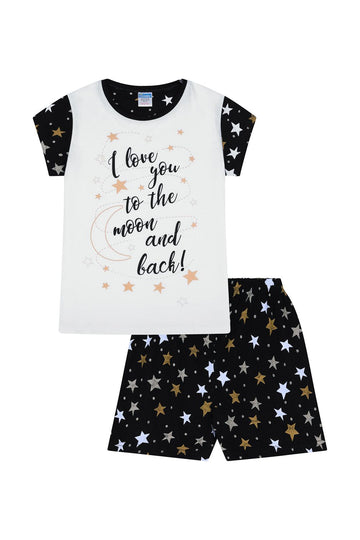 Girls 'I Love You to The Moon and Back Gold Short Pyjamas