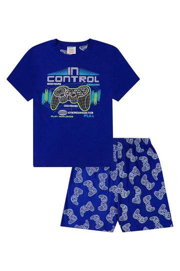 Boys in Control Blue Gamer Short  Pyjamas 9 to 15 Years