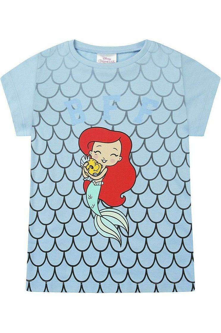 Girls Licenced Official Disney Little Mermaid and Flounder Cotton Ariel T-shirt