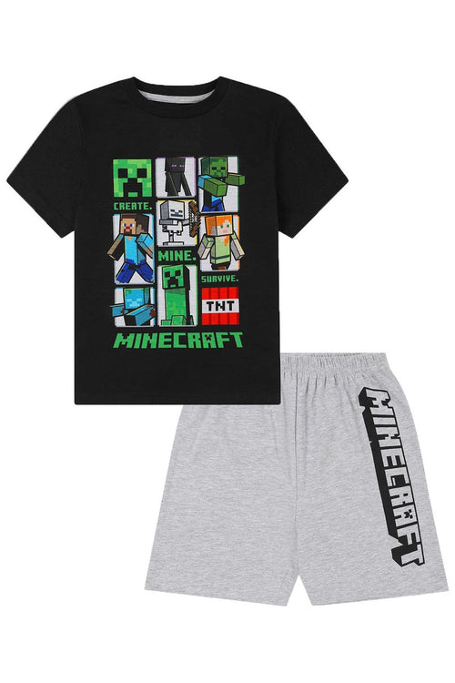 Minecraft Creeper TNT Pigiama Corto Per Ragazzi – Ufficiale, Taglie 128-170, Nero/Grigio - 4