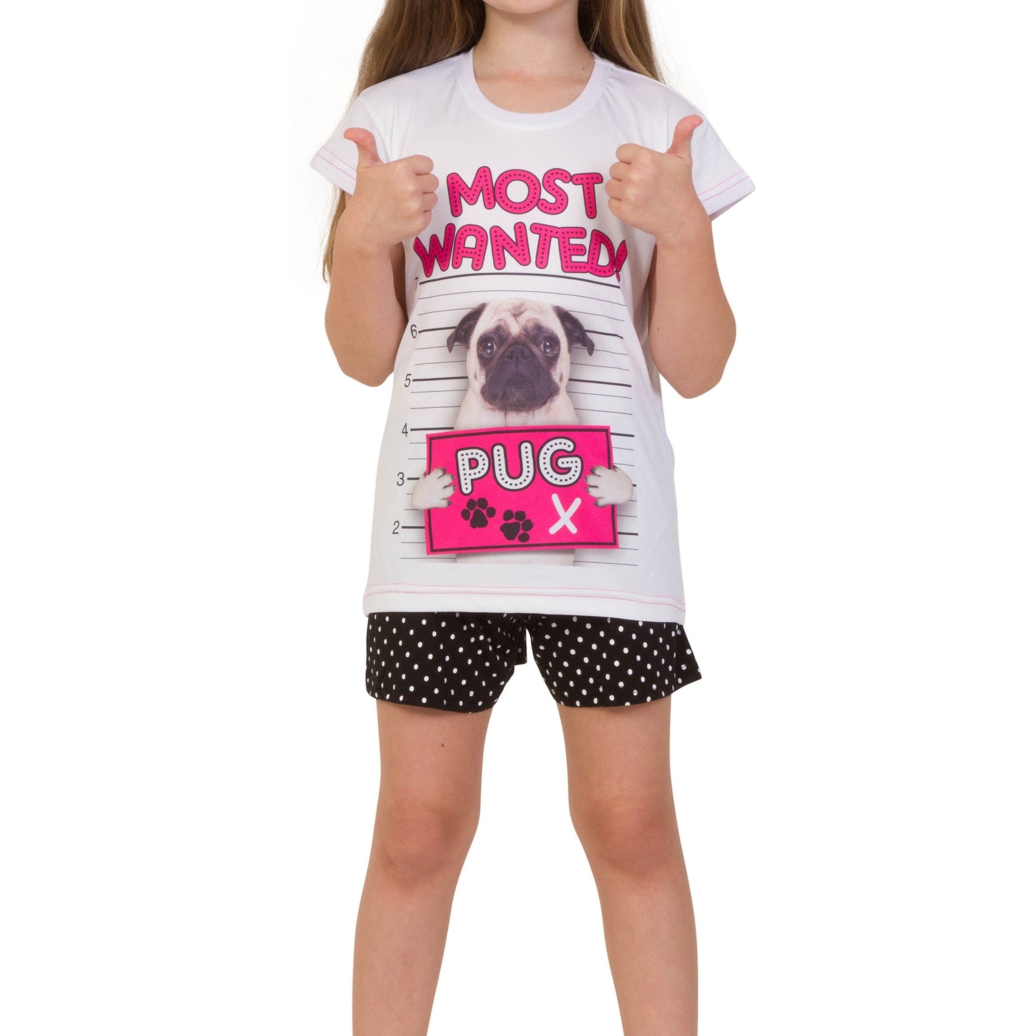 Girls "Most Wanted Pug" Short Pyjamas