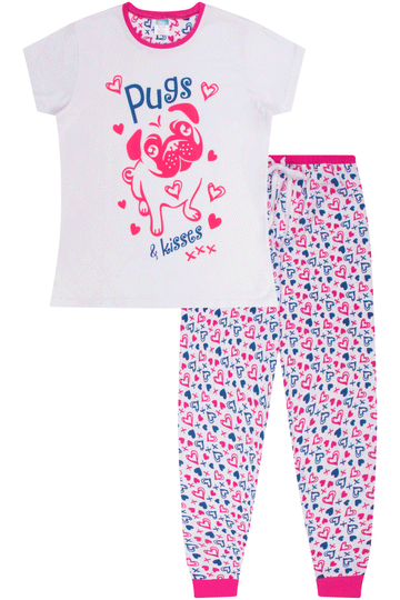 Girls Pugs and Kisses Long Pyjamas - Pyjamas.com