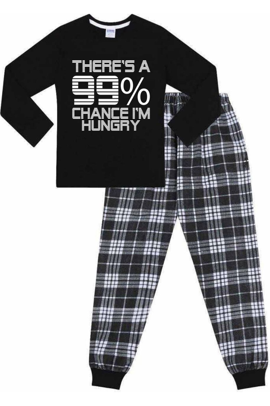 There's a 99% Chance I'm Hungry Gaming Long Check Pyjamas Gamer Cotton PJs - Pyjamas.com